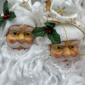 VTG Christmas House Santa Head Tree Ornament Plastic Face Glasses Beard set of 6